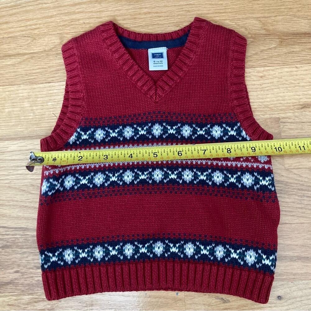 Janie and Jack Fair Isle Sweater Vest Maroon Blue White 6-12 Months - Picture 5 of 6